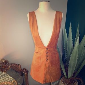 Camel faux suede pinafore dress
